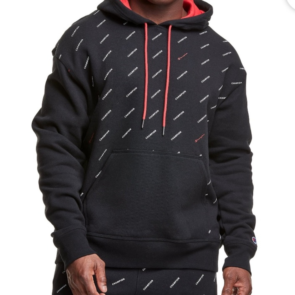 Champion Hoodie Powerblend Allover Logo Pullover Sweatshirt Men's Size Small